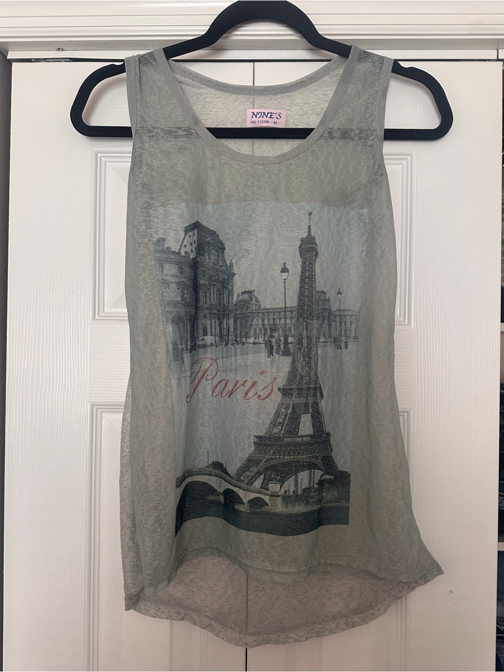 Paris Graphic Sheer Tank Top - Light Gray